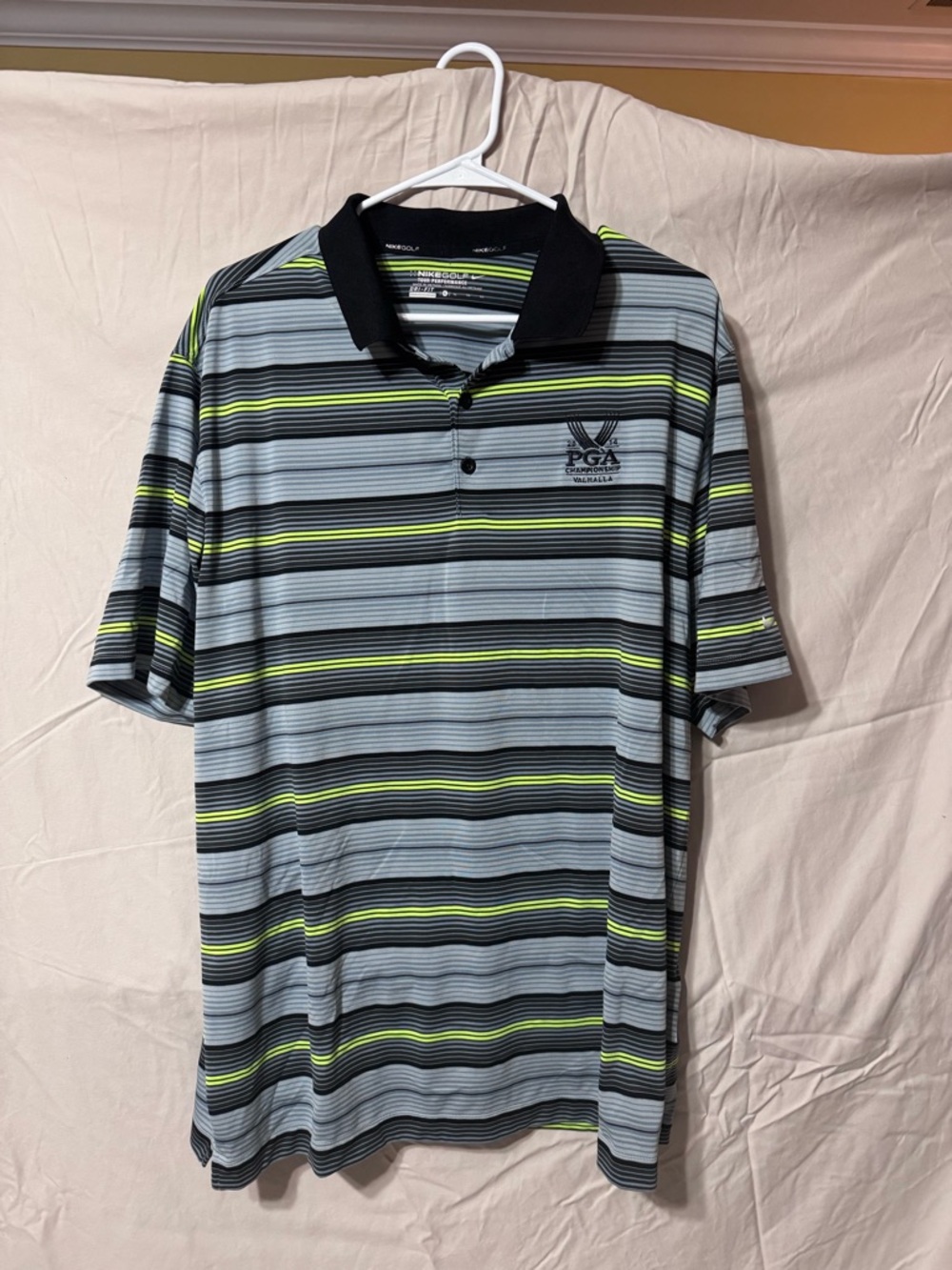Nike Men’s Gray, Black & Neon Yellow Striped Golf Polo